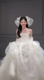 Elegant Ball Gown Strapless Tulle Long Wedding Dresses HZ1024