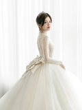 Unique Ball Gown Tulle Lace Long Sleeves Long Wedding Dresses HZ1024