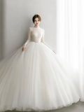 Unique Ball Gown Tulle Lace Long Sleeves Long Wedding Dresses HZ1024