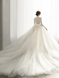 Unique Ball Gown Tulle Lace Long Sleeves Long Wedding Dresses HZ1024