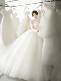 Unique Ball Gown Tulle Lace Long Sleeves Long Wedding Dresses HZ1024