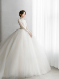 Unique Ball Gown Tulle Lace Long Sleeves Long Wedding Dresses HZ1024