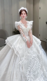 Unique Ball Gown Tulle Sequin Beaded Long Sleeves Long Wedding Dresses HZ1024