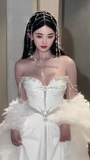 Vintage Mermaid Off The Shoulder Satin Beaded Long Wedding Dresses HZ1024