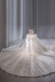 Timeless Ball Gown Satin Tulle Sequin Beaded Long Sleeves Long Wedding Dresses HZ1024