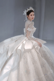 Timeless Ball Gown Satin Tulle Sequin Beaded Long Sleeves Long Wedding Dresses HZ1024