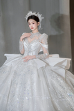 Timeless Ball Gown Satin Tulle Sequin Beaded Long Sleeves Long Wedding Dresses HZ1024