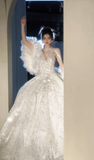 Gorgeous Ball Gown Halter Tulle Sequin Beaded Long Wedding Dresses HZ1024