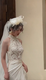 Vintage Mermaid Halter Satin Lace With Veil Long Wedding Dresses HZ1024