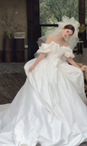Elegant Ball Gown Off The Shoulder Satin With Veil Long Wedding Dresses HZ1024