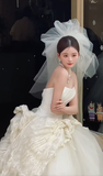 Pretty Ball Gown Strapless Satin Tulle With Veil Long Wedding Dresses HZ1024
