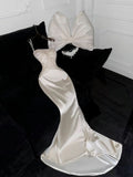 Dreamy Mermaid Spaghetti Straps Satin Beaded Long Wedding Dresses HZ1024