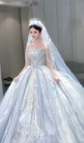 Gorgeous Ball Gown Strapless Tulle Sequin With Veil Long Wedding Dresses HZ1024