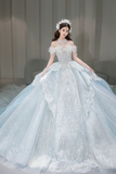 Timeless Ball Gown Off The Shoulder Tulle Sequin Lace Long Wedding Dresses HZ1024