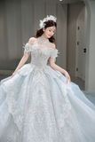 Timeless Ball Gown Off The Shoulder Tulle Sequin Lace Long Wedding Dresses HZ1024