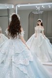 Timeless Ball Gown Off The Shoulder Tulle Sequin Lace Long Wedding Dresses HZ1024