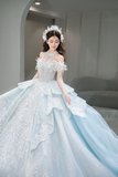 Timeless Ball Gown Off The Shoulder Tulle Sequin Lace Long Wedding Dresses HZ1024