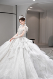 Gorgeous Ball Gown Tulle Sequin Long Sleeves Long Wedding Dresses HZ1024