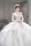Gorgeous Ball Gown Tulle Sequin Long Sleeves Long Wedding Dresses HZ1024