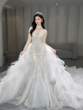 Timeless Mermaid Tulle Sequin Beaded Long Sleeves Long Wedding Dresses HZ1024