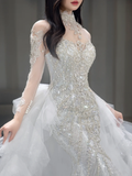 Timeless Mermaid Tulle Sequin Beaded Long Sleeves Long Wedding Dresses HZ1024