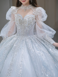 Timeless Ball Gown Tulle Sequin Beaded Long Sleeves Long Wedding Dresses HZ1024