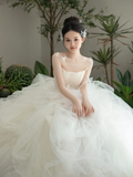 Pretty Ball Gown Strapless Tulle Long Wedding Dresses HZ1024
