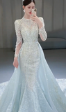 Gorgeous Mermaid Tulle Sequin Beaded Long Sleeves Long Wedding Dresses HZ1024