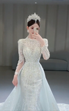 Gorgeous Mermaid Tulle Sequin Beaded Long Sleeves Long Wedding Dresses HZ1024