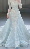Gorgeous Mermaid Tulle Sequin Beaded Long Sleeves Long Wedding Dresses HZ1024