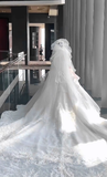 Dreamy Ball Gown Off The Shoulder White Tulle Lace With Veil Long Wedding Dresses HZ1024