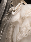 Luxurious Ball Gown Tulle Lace Sequin Beaded Long Sleeves With Veil Long Wedding Dresses HZ1024