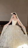 Pretty Ball Gown Starpless Satin With Veil Long Wedding Dresses HZ1024