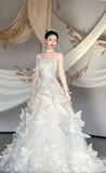 Gorgeous Ball Gown Starpless Tulle Butterfly Long Wedding Dresses HZ1024