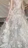 Gorgeous Ball Gown Starpless Tulle Butterfly Long Wedding Dresses HZ1024