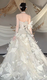 Gorgeous Ball Gown Starpless Tulle Butterfly Long Wedding Dresses HZ1024