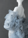 Luxurious Mermaid Halter V Neck Tulle Beaded With Cape Long Wedding Dresses HZ1024