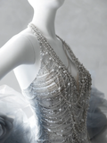 Luxurious Mermaid Halter V Neck Tulle Beaded With Cape Long Wedding Dresses HZ1024