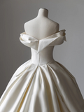 Elegant Ball Gown Off The Shoulder Satin Long Wedding Dresses HZ1024
