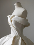 Elegant Ball Gown Off The Shoulder Satin Long Wedding Dresses HZ1024