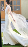 Dreamy Mermaid Halter Satin Tulle Long Wedding Dresses HZ1024