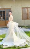 Dreamy Mermaid Halter Satin Tulle Long Wedding Dresses HZ1024