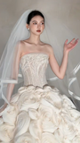 Unique Ball Gown Starpless Tulle With Veil Long Wedding Dresses HZ1024