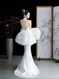 Timeless Mermaid White Halter Satin Tulle Sequin Long Wedding Dresses HZ1024