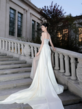 Unique Mermaid One Shoulder Satin Tulle Beaded Long Wedding Dresses HZ1024
