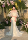 Pretty Mermaid Off The Shoulder Tulle Lace Long Wedding Dresses HZ1024
