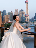 Simple Eelegant Ball Gown Strapless Satin With Veil Long Wedding Dresses HZ1024