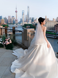 Simple Eelegant Ball Gown Strapless Satin With Veil Long Wedding Dresses HZ1024