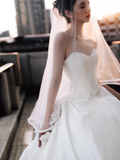 Simple Eelegant Ball Gown Strapless Satin With Veil Long Wedding Dresses HZ1024