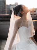 Simple Eelegant Ball Gown Strapless Satin With Veil Long Wedding Dresses HZ1024